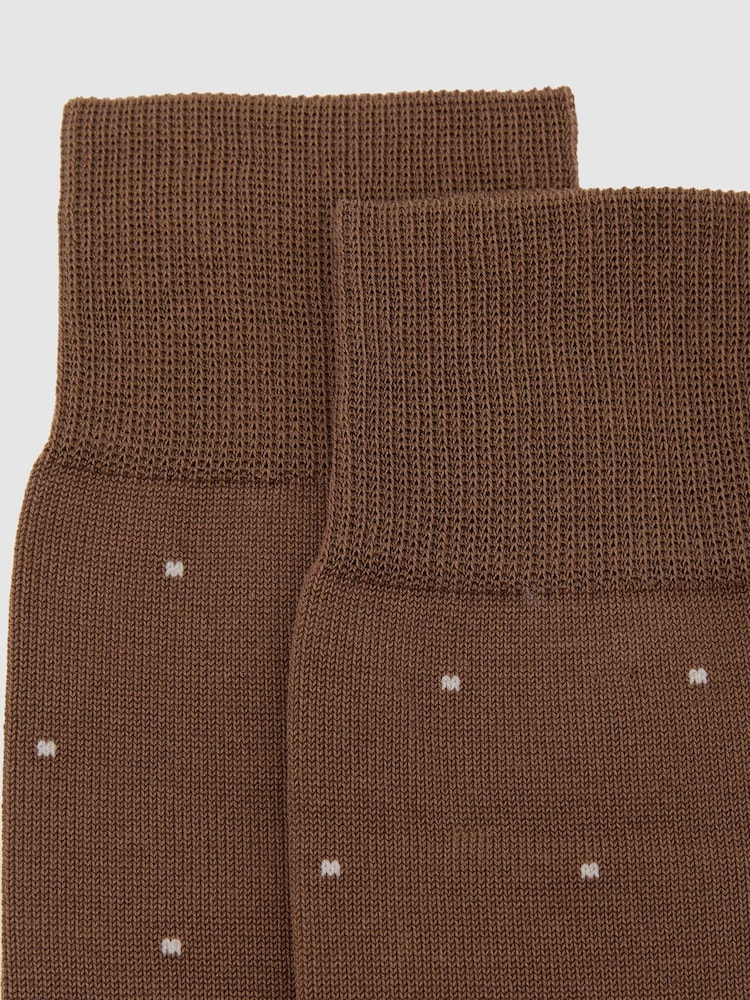Reiss Camel Neutral Mario Spot Mercerised Cotton-Blend Polka-Dot Socks - Image 2 of 3