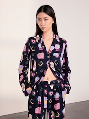 Chelsea Peers Blue Petite Halloween Fortune Teller Print Long Pyjama Set - Image 2 of 5