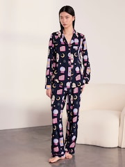 Chelsea Peers Blue Petite Halloween Fortune Teller Print Long Pyjama Set - Image 3 of 5