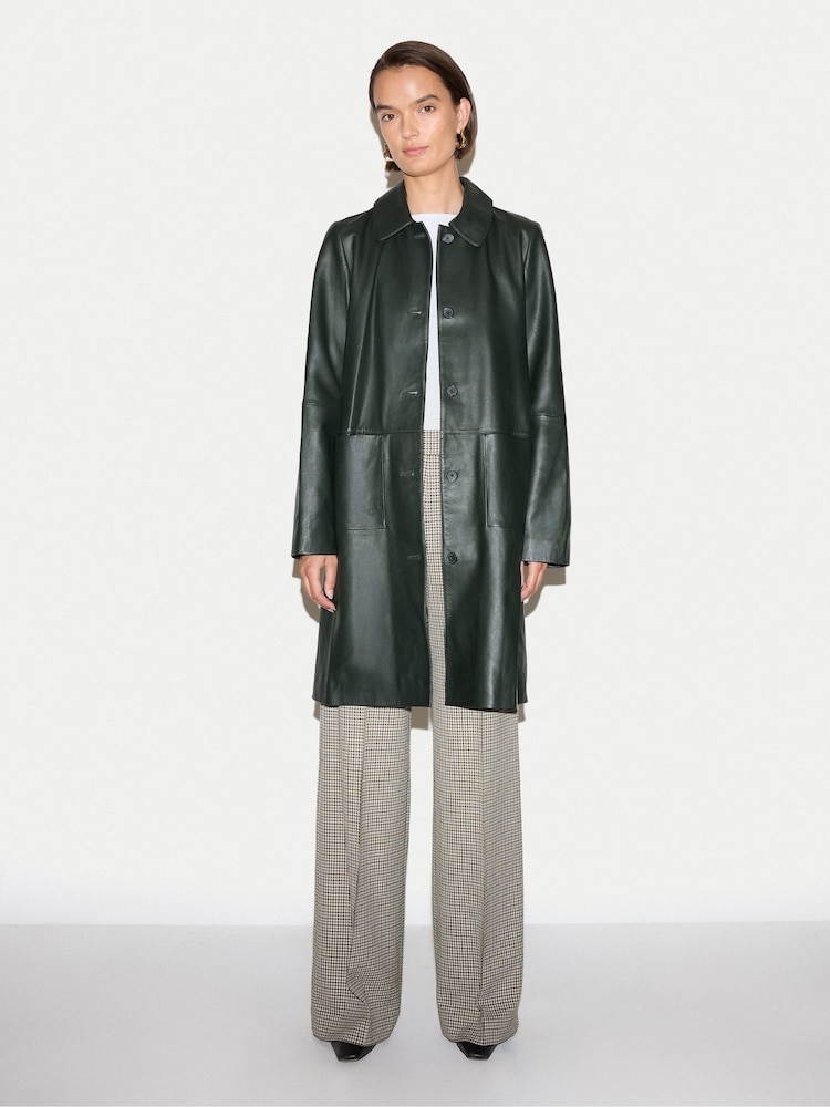 Jigsaw Green Leather Knee Length Coat - Image 1 of 6 Jigsaw Green Leather Knee Length Coat - Image 1 of 6