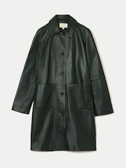 Jigsaw Green Leather Knee Length Coat - Image 6 of 6