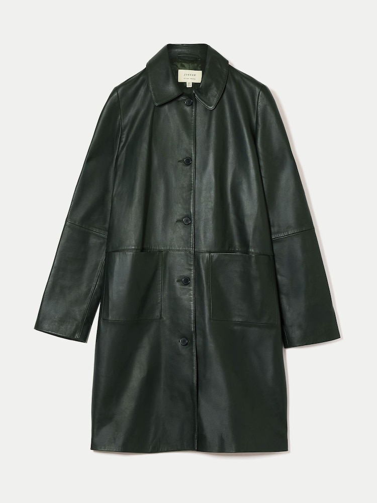 Jigsaw Green Leather Knee Length Coat - Image 6 of 6 Jigsaw Green Leather Knee Length Coat - Image 6 of 6