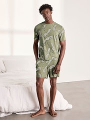 Chelsea Peers Green Cotton Lino Cut Leopard Print Long Pyjama Set - Image 2 of 6