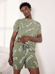 Chelsea Peers Green Cotton Lino Cut Leopard Print Long Pyjama Set - Image 3 of 6