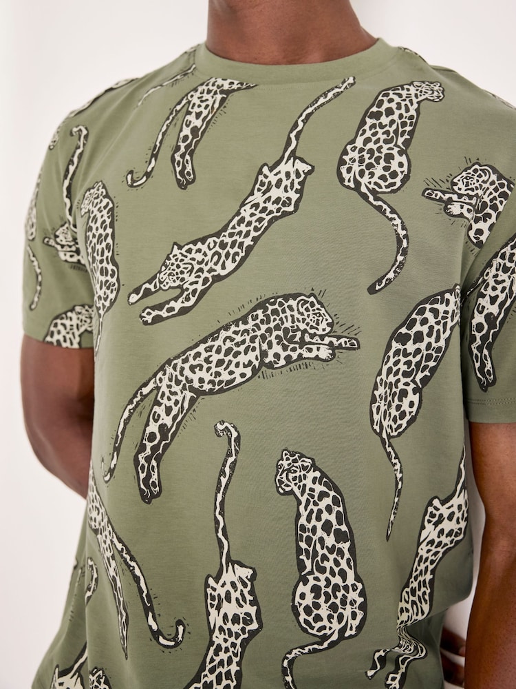 Chelsea Peers Green Cotton Lino Cut Leopard Print Long Pyjama Set - Image 6 of 6 Chelsea Peers Green Cotton Lino Cut Leopard Print Long Pyjama Set - Image 6 of 6