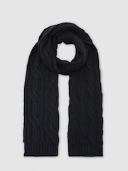 Reiss Navy Polar Cable-Knit Scarf with Wool - Image 2 of 4