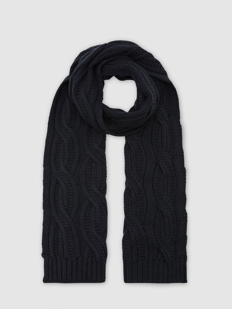 Reiss Navy Polar Cable-Knit Scarf with Wool - Image 2 of 4 Reiss Navy Polar Cable-Knit Scarf with Wool - Image 2 of 4
