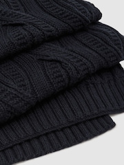 Reiss Navy Polar Cable-Knit Scarf with Wool - Image 3 of 4