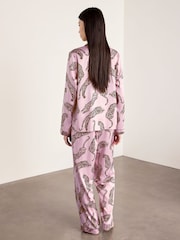 Chelsea Peers Pink Satin Lino Cut Leopard Print Long Pyjamas Set - Image 5 of 8