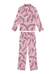 Chelsea Peers Pink Satin Lino Cut Leopard Print Long Pyjamas Set - Image 8 of 8