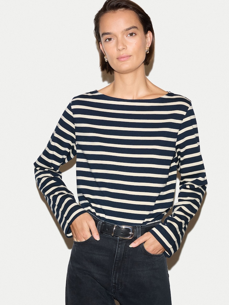 Jigsaw Blue High Neck Striped Top - Image 1 of 5
