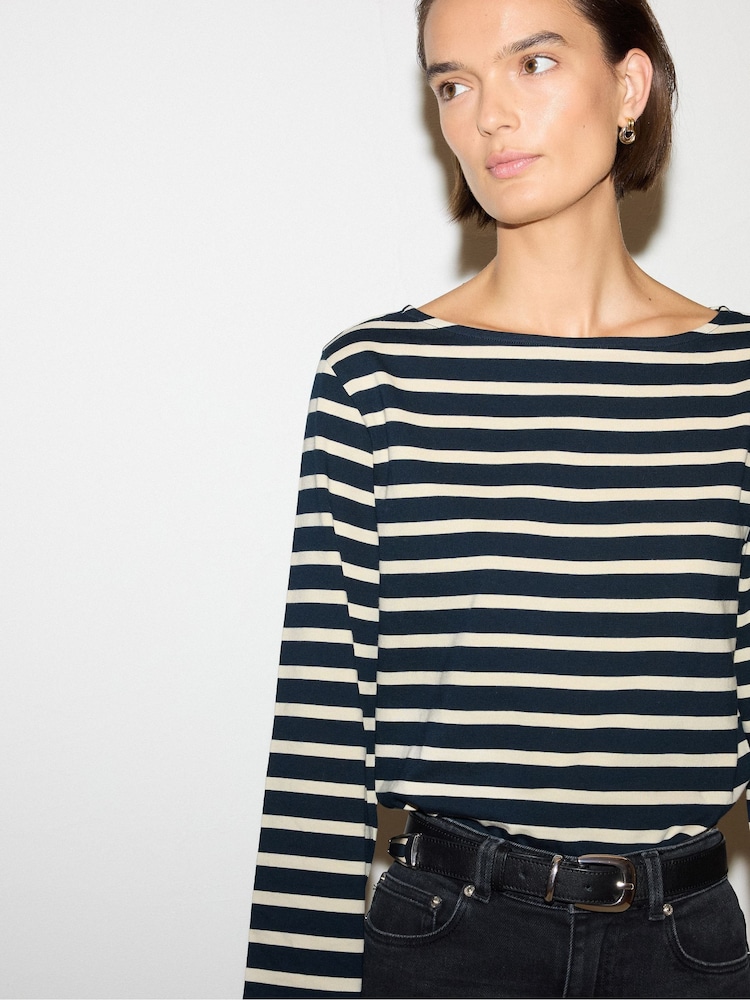 Jigsaw Blue High Neck Striped Top - Image 2 of 5