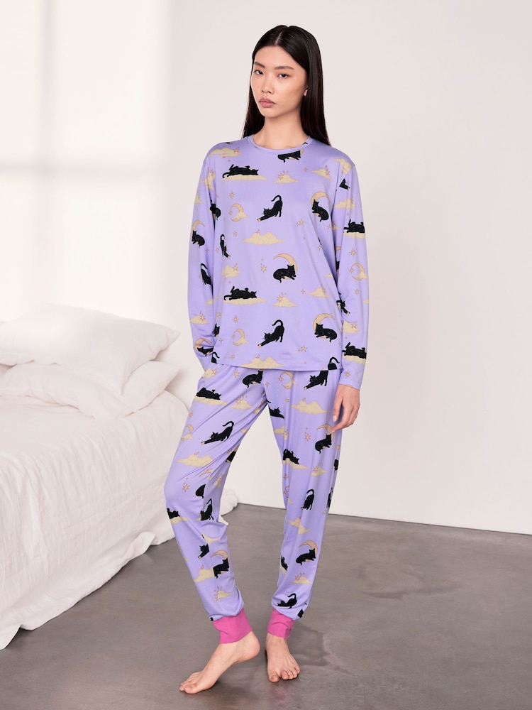 Chelsea Peers Halloween-kissakuvioinen pitkä pyjamasetti - Kuva 1 / 6