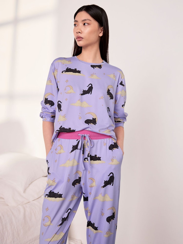 Chelsea Peers Halloween-kissakuvioinen pitkä pyjamasetti - Kuva 6 / 6