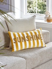 Ochre Yellow 50 x 30cm Velvet Stipe Sunshine Slogan Oblong Cushion - Image 1 of 4