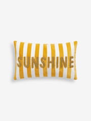 Ochre Yellow 50 x 30cm Velvet Stipe Sunshine Slogan Oblong Cushion - Image 2 of 4
