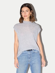 Jigsaw Grey Cloud Cashmere Cap Sleeve Top - Image 1 of 6