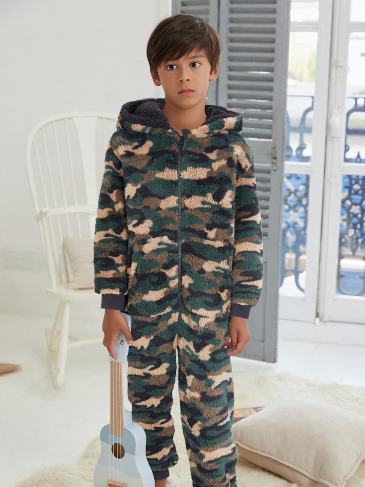 Green Camouflage Fleece All-In-One (3-16yrs) - Image 1 of 5