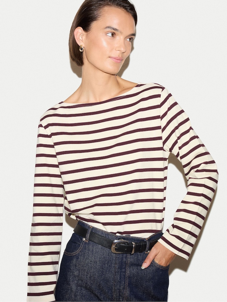 Jigsaw Red High Neck Striped Top - Image 1 of 5 Jigsaw Red High Neck Striped Top - Image 1 of 5