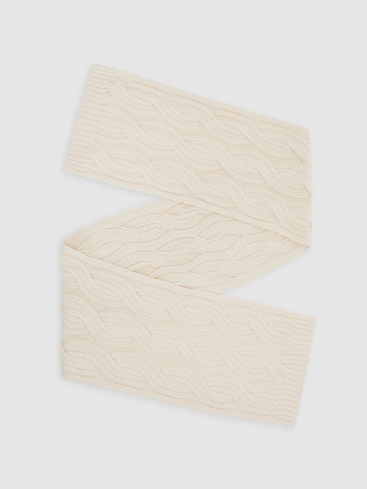 Reiss White Polar Cable-Knit Scarf with Wool - Image 1 of 4 Reiss White Polar Cable-Knit Scarf with Wool - Image 1 of 4