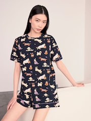 Chelsea Peers Blue Cotton Halloween Dogs Print Short Pyjamas Set - Image 1 of 5
