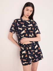 Chelsea Peers Blue Cotton Halloween Dogs Print Short Pyjamas Set - Image 3 of 5