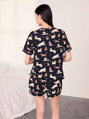 Chelsea Peers Blue Cotton Halloween Dogs Print Short Pyjamas Set - Image 4 of 5