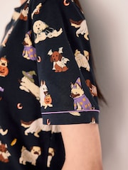 Chelsea Peers Blue Cotton Halloween Dogs Print Short Pyjamas Set - Image 5 of 5