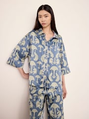Chelsea Peers Blue Satin Tigers & Peacocks Print Long Pyjamas Set - Image 3 of 8