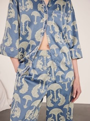 Chelsea Peers Blue Satin Tigers & Peacocks Print Long Pyjamas Set - Image 4 of 8