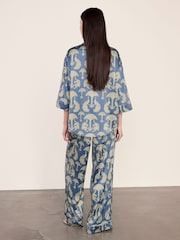 Chelsea Peers Blue Satin Tigers & Peacocks Print Long Pyjamas Set - Image 5 of 8