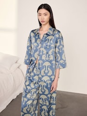 Chelsea Peers Blue Satin Tigers & Peacocks Print Long Pyjamas Set - Image 6 of 8