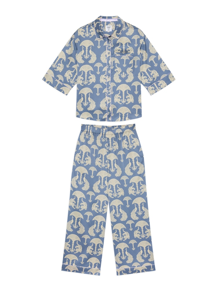 Chelsea Peers Blue Satin Tigers & Peacocks Print Long Pyjamas Set - Image 8 of 8 Chelsea Peers Blue Satin Tigers & Peacocks Print Long Pyjamas Set - Image 8 of 8