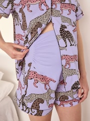 Chelsea Peers Purple Maternity Starry Leopard Print Short Pyjama Set - Image 5 of 5