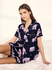 Chelsea Peers Blue Elephant Dreamscape Print Short Pyjamas Set - Image 1 of 6