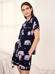 Chelsea Peers Blue Elephant Dreamscape Print Short Pyjamas Set - Image 5 of 6