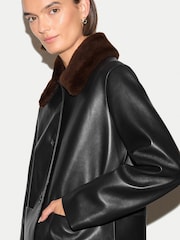 Jigsaw Brown Shearling Trim Leather Jacket - Image 2 of 6