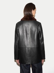 Jigsaw Brown Shearling Trim Leather Jacket - Image 4 of 6