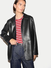 Jigsaw Brown Shearling Trim Leather Jacket - Image 5 of 6