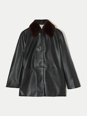 Jigsaw Brown Shearling Trim Leather Jacket - Image 6 of 6