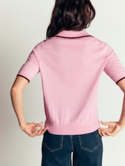 Boden Pink Collared Knitted T-Shirt - Image 2 of 5
