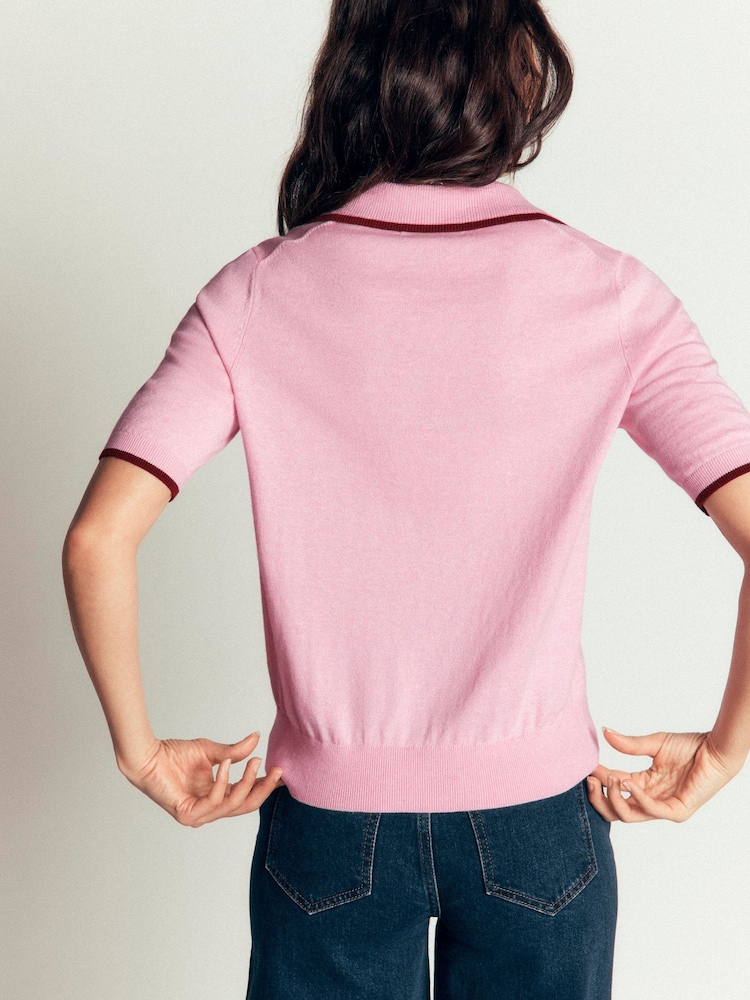Boden Pink Collared Knitted T-Shirt - Image 2 of 5 Boden Pink Collared Knitted T-Shirt - Image 2 of 5