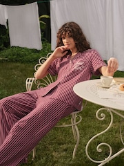 Chelsea Peers Pink Cotton Embroidered Good Night Stripe Long Pyjamas Set - Image 1 of 8