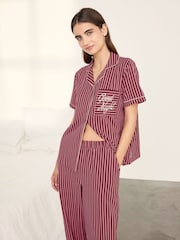 Chelsea Peers Pink Cotton Embroidered Good Night Stripe Long Pyjamas Set - Image 3 of 8