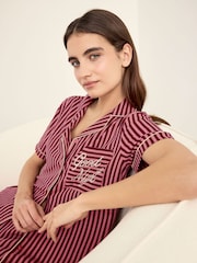 Chelsea Peers Pink Cotton Embroidered Good Night Stripe Long Pyjamas Set - Image 4 of 8