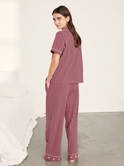 Chelsea Peers Pink Cotton Embroidered Good Night Stripe Long Pyjamas Set - Image 5 of 8