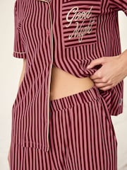 Chelsea Peers Pink Cotton Embroidered Good Night Stripe Long Pyjamas Set - Image 7 of 8