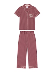 Chelsea Peers Pink Cotton Embroidered Good Night Stripe Long Pyjamas Set - Image 8 of 8
