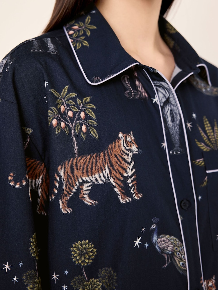 Chelsea Peers Blue Cotton Twilight Safari Print Nightshirt - Image 5 of 5 Chelsea Peers Blue Cotton Twilight Safari Print Nightshirt - Image 5 of 5