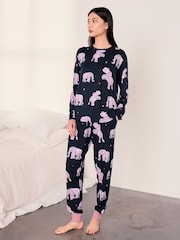 Chelsea Peers Blue Elephant Dreamscape Print Long Pyjamas Set - Image 1 of 5